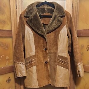 Vintage 70’s Two Toned Jacket Suede & Leather Jacket Teddy Jacket